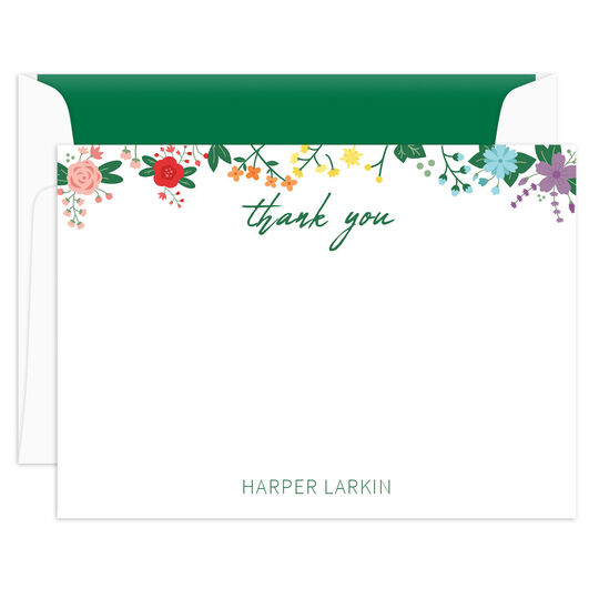 Rainbow Floral Flat Thank You Note Cards